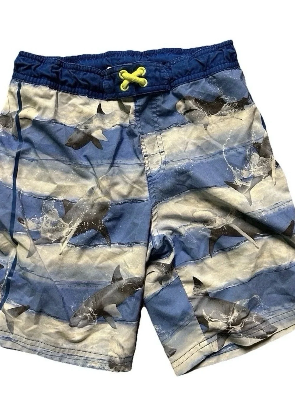 Boys Swim Trunks Size 8 Summer Warm Weather Palm Trees Sharks Swimming
